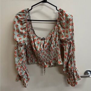 Green Floral Smocked Blouse